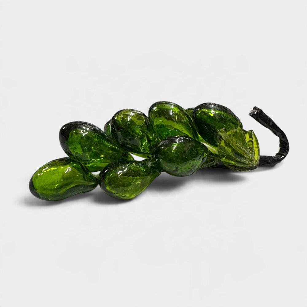 Vintage Hand Blown Italian Green Glass Grapes Cluster Mid Century Modern Decor